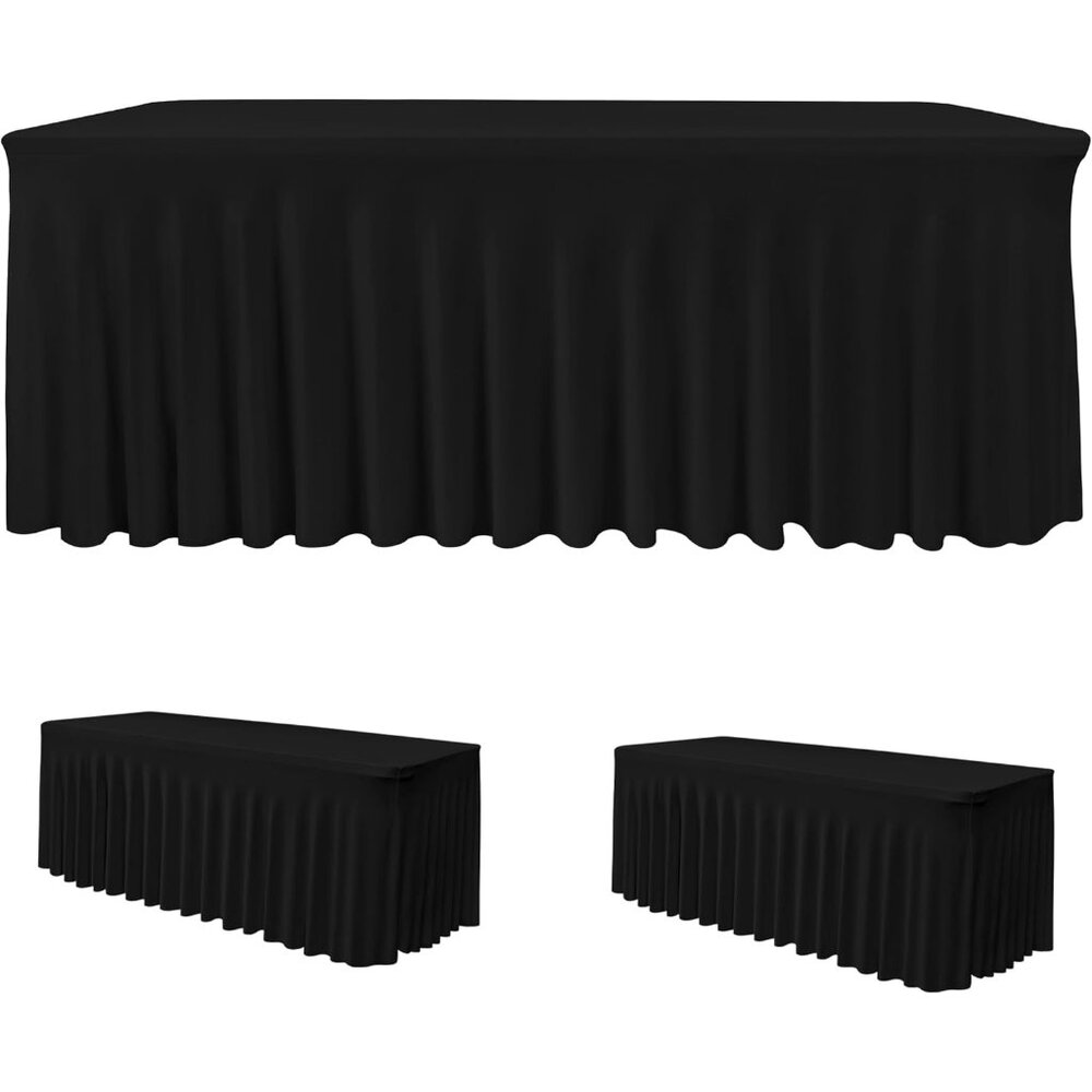 Elegant Black Spandex Table Skirts 30x72 In, 2 Pack - Ruffle Design for Events